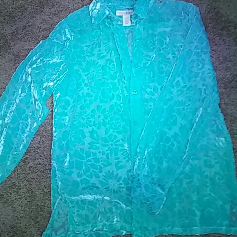 Long sleeve turquoise blouse