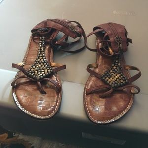 Cognac leather bronze studded sandal