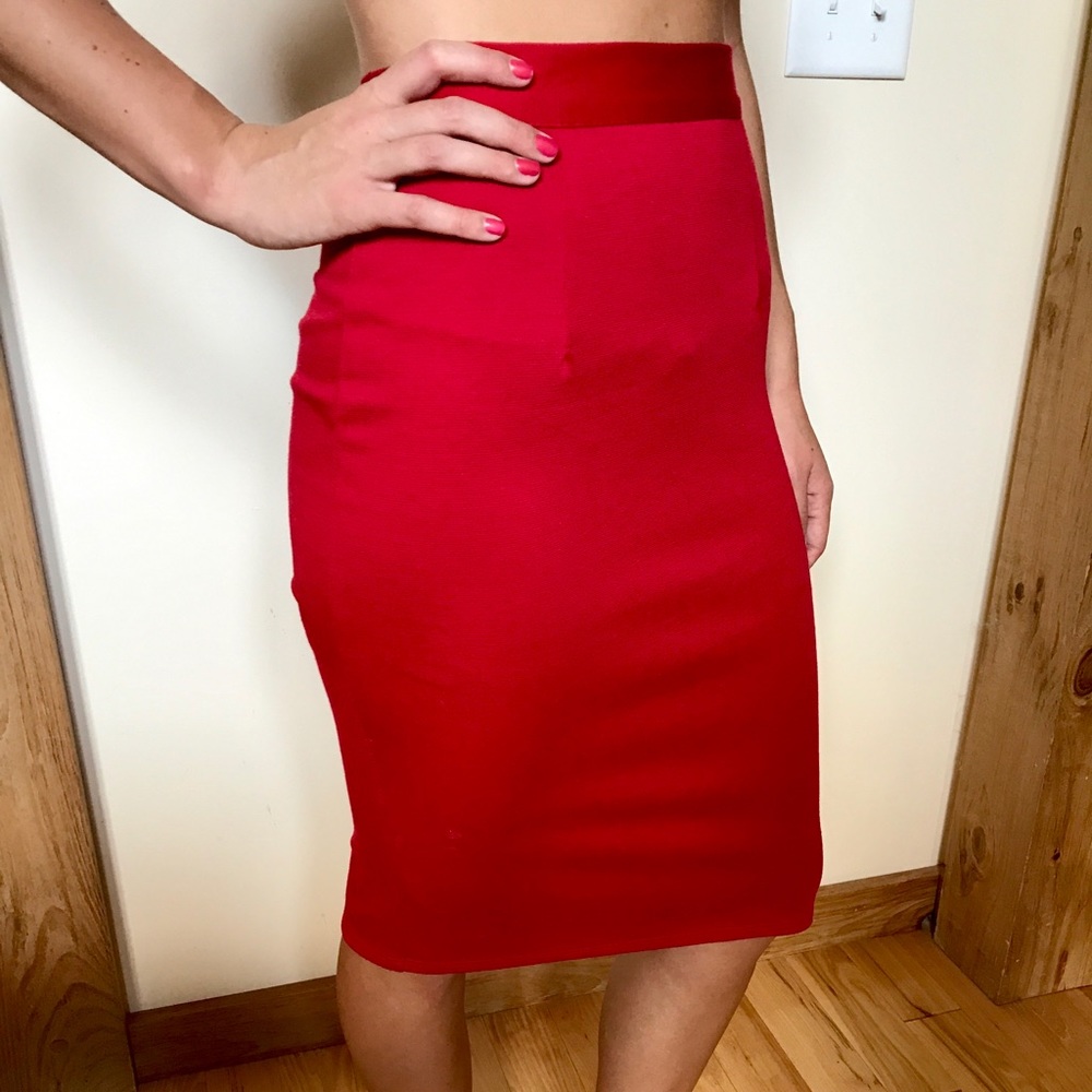 Red pencil skirt