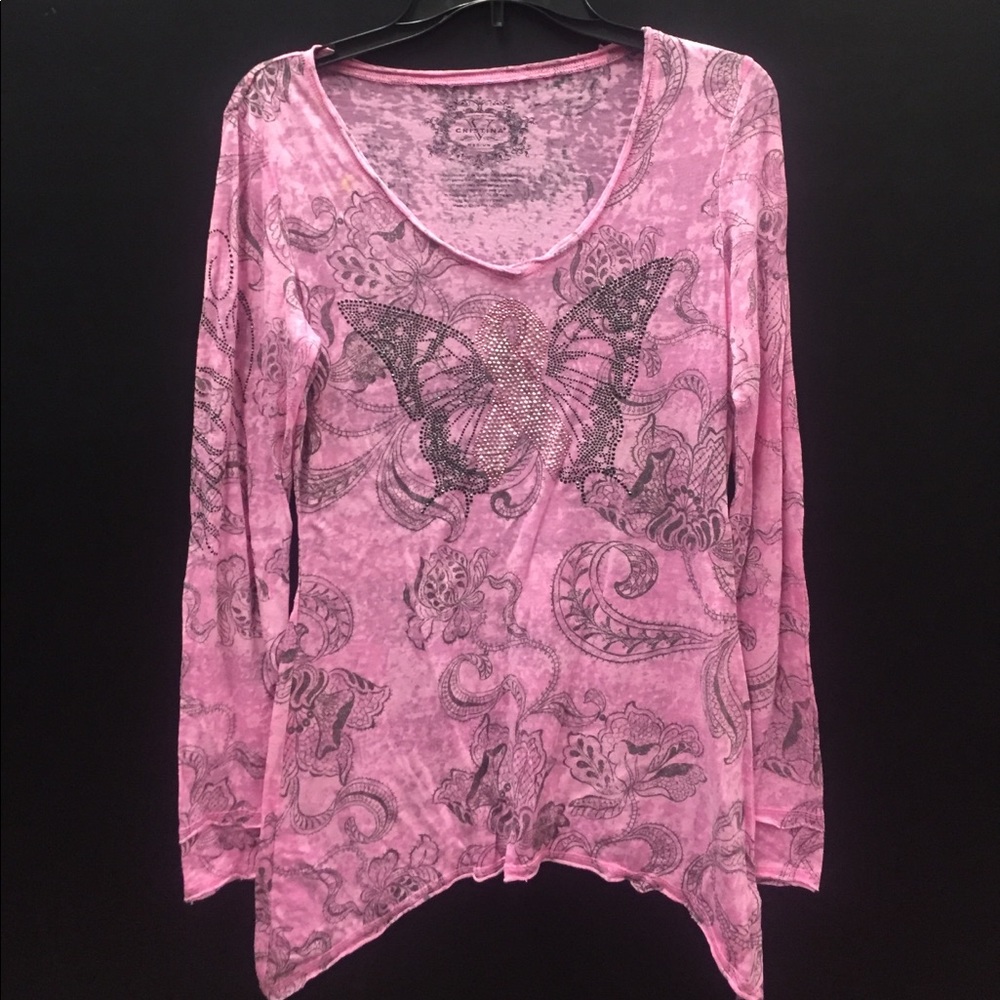 Pink/Gray Medium Cristina V Thin Long Sleeve Shirt
