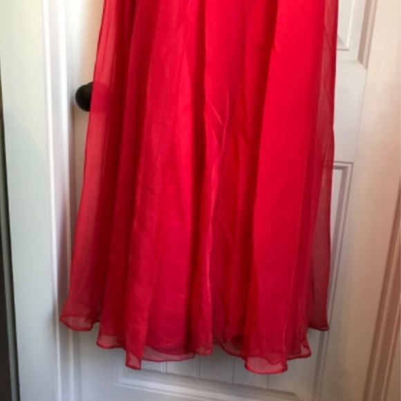 Mac Duggal Cherry Chiffon Off the Shoulder Dress - Picture 8 of 8
