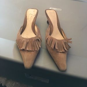 Vintage Kitten heel fab fringe suede slide
