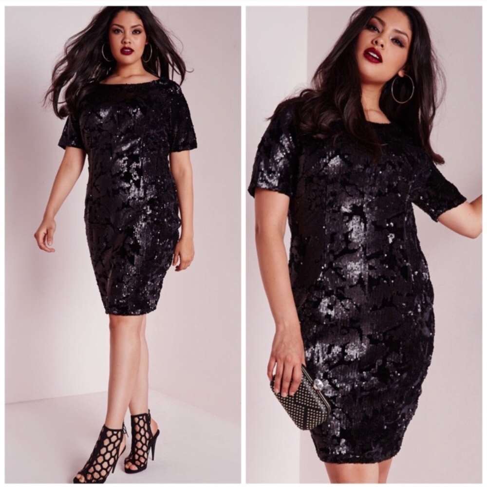 NWT MIsguided Plus Size Black Sequin Dress