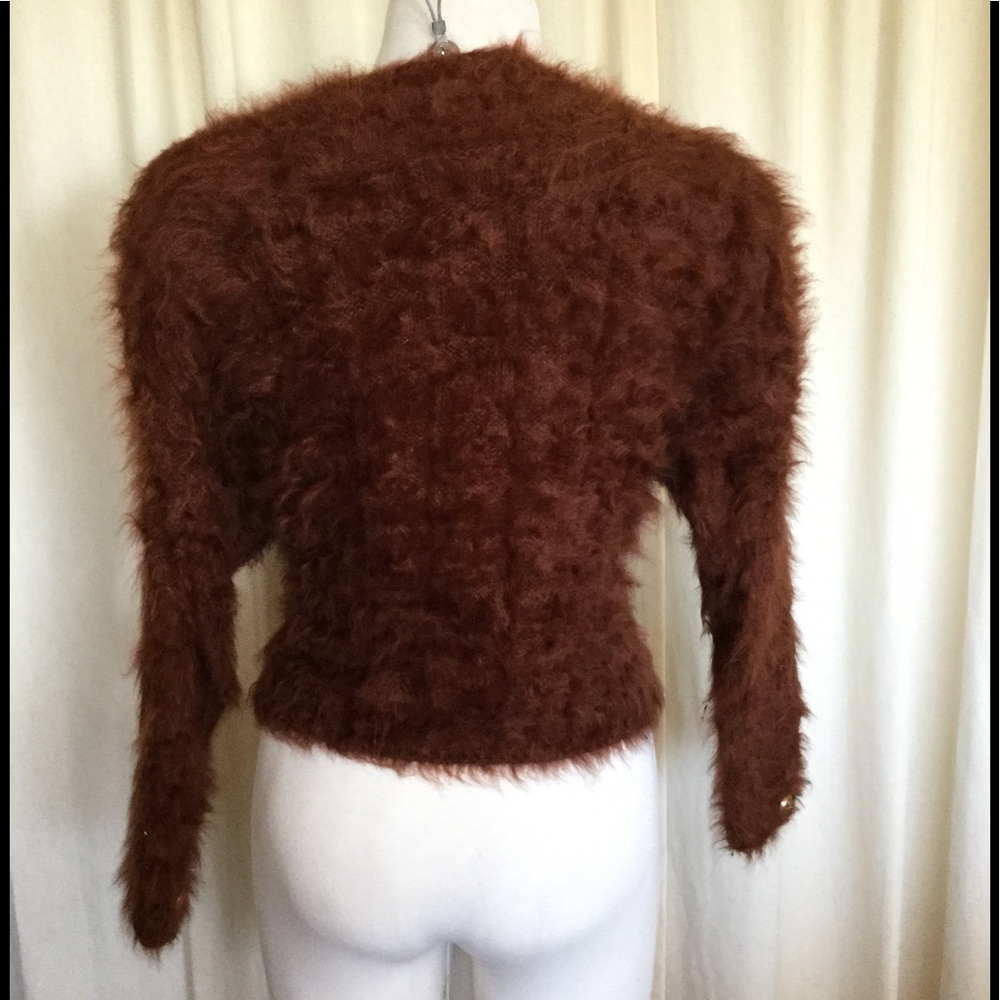 Faux fur fluffy brown cardigan sweater - Picture 3 of 4