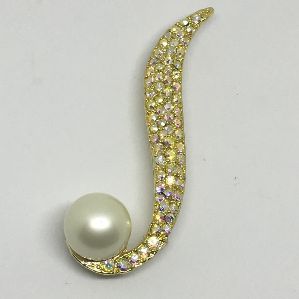 Vintage Celebrity NY Pearl AB Rhinestone Brooch