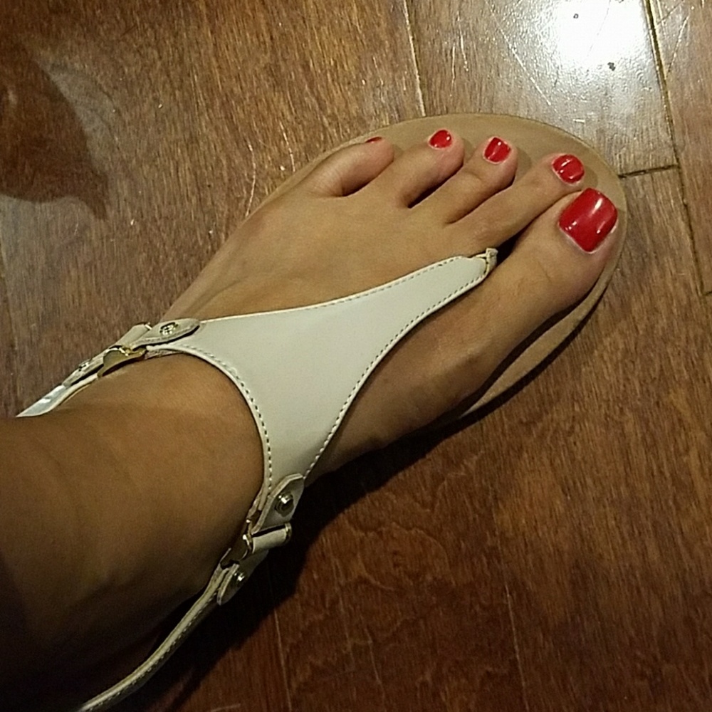 Aldo patent nude wrap strap thong sandals