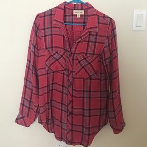 Anthropologie pink plaid flannel button down