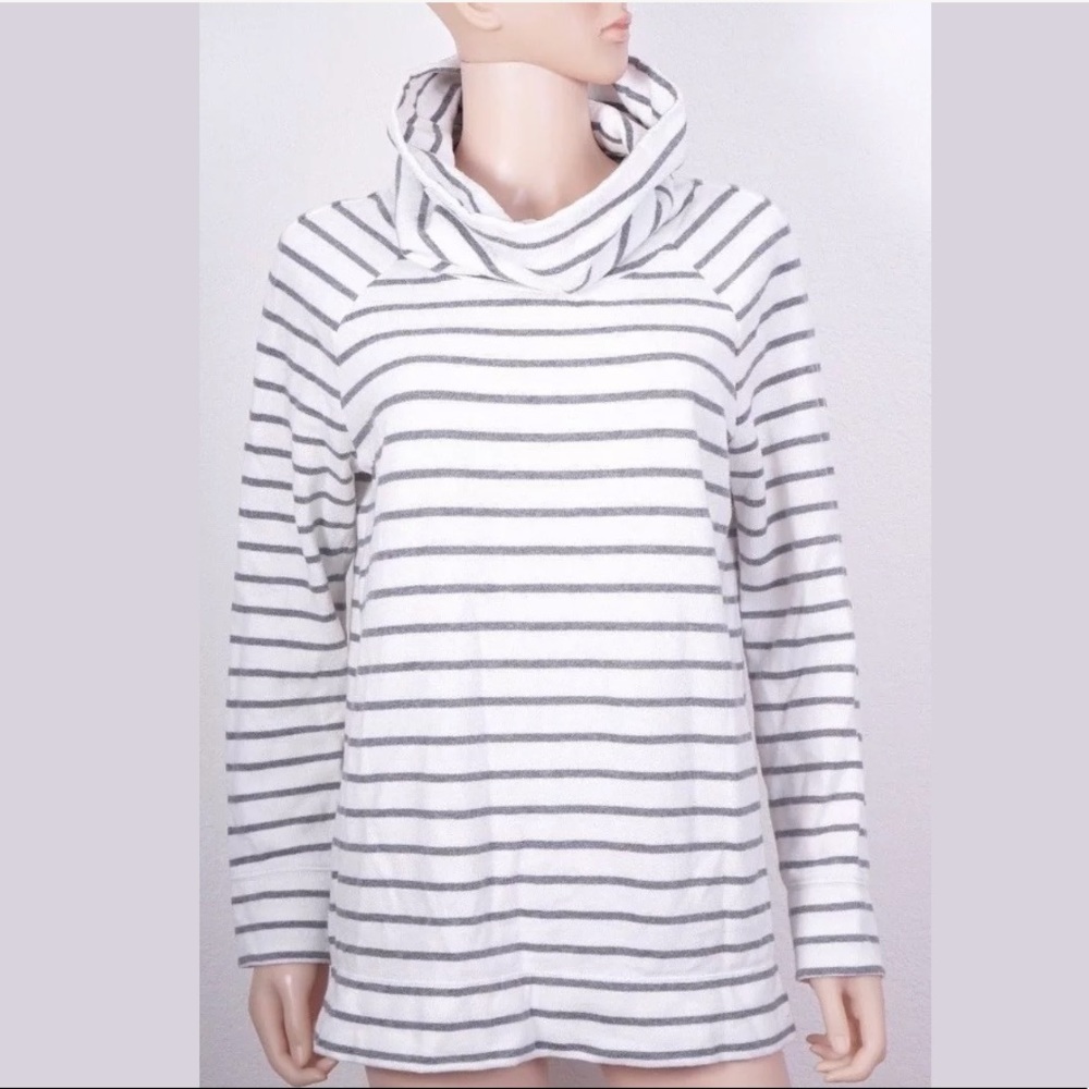 LOU & GRAW COWL NECK STRIPED SWEATER M white gray