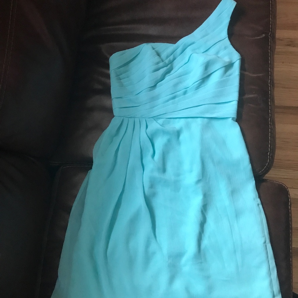 Pool blue one shoulder dress