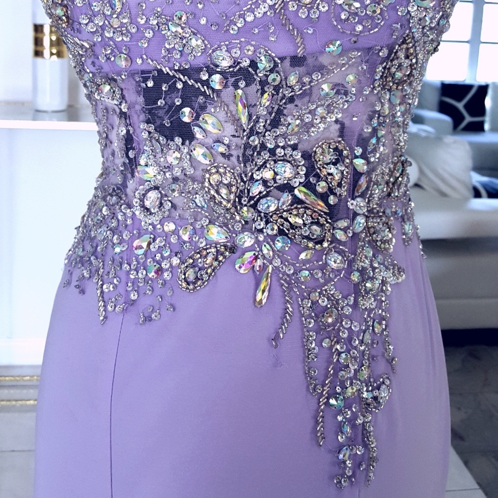 Lavender front slit dress still available