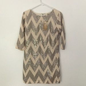 NWT Cream / Gold Chevron Sequin Dress