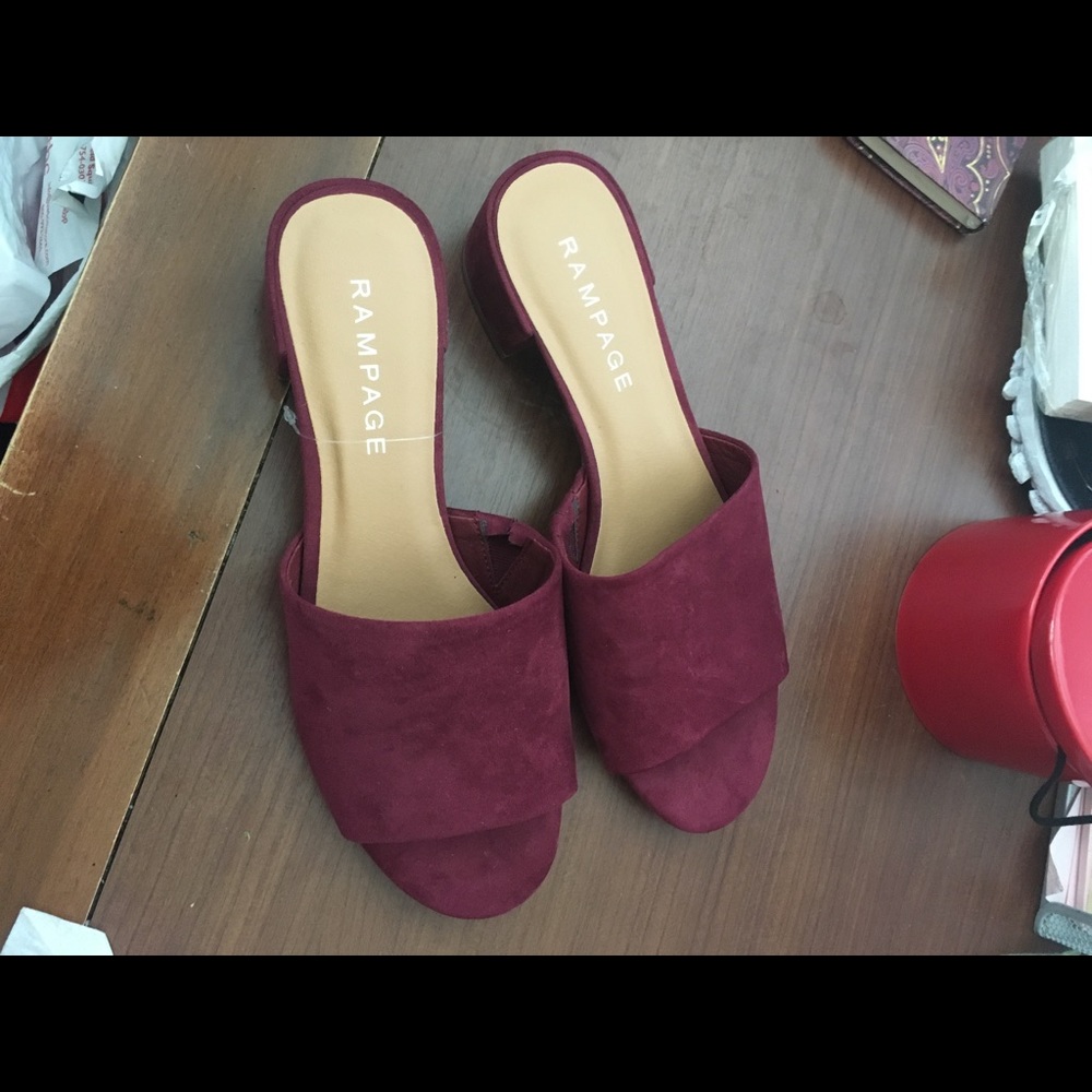 Brand new maroon slide mules with heel