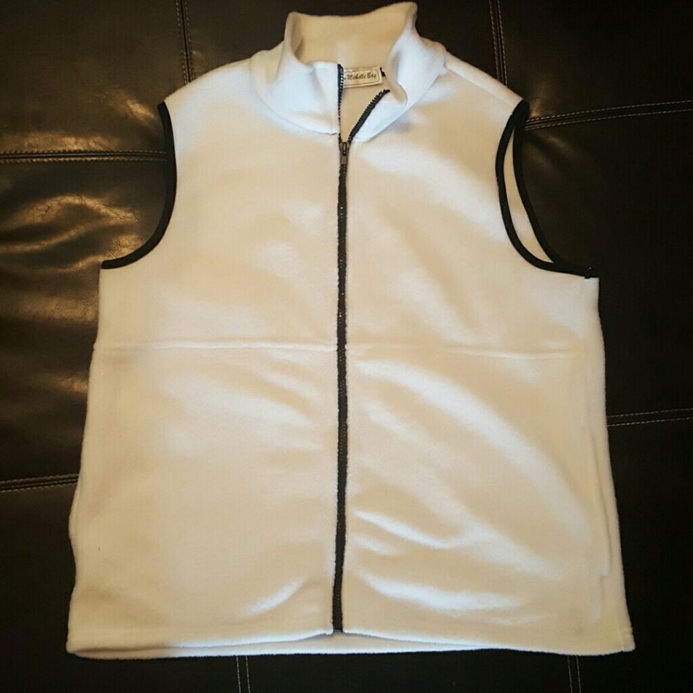 Winter White & Black Trim fleece Vest *soft*