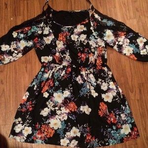 Edgy floral cold shoulder dress