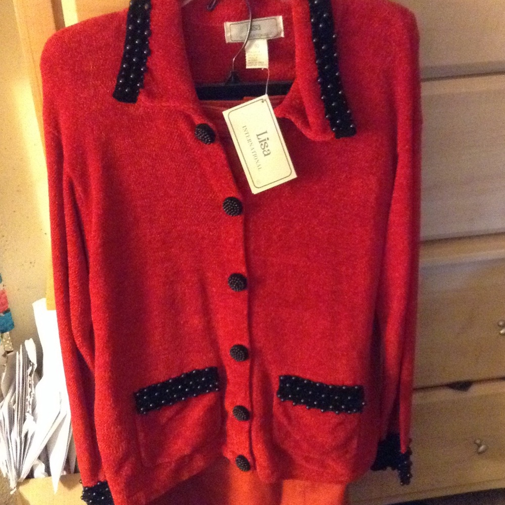 Black and red pearl sweater