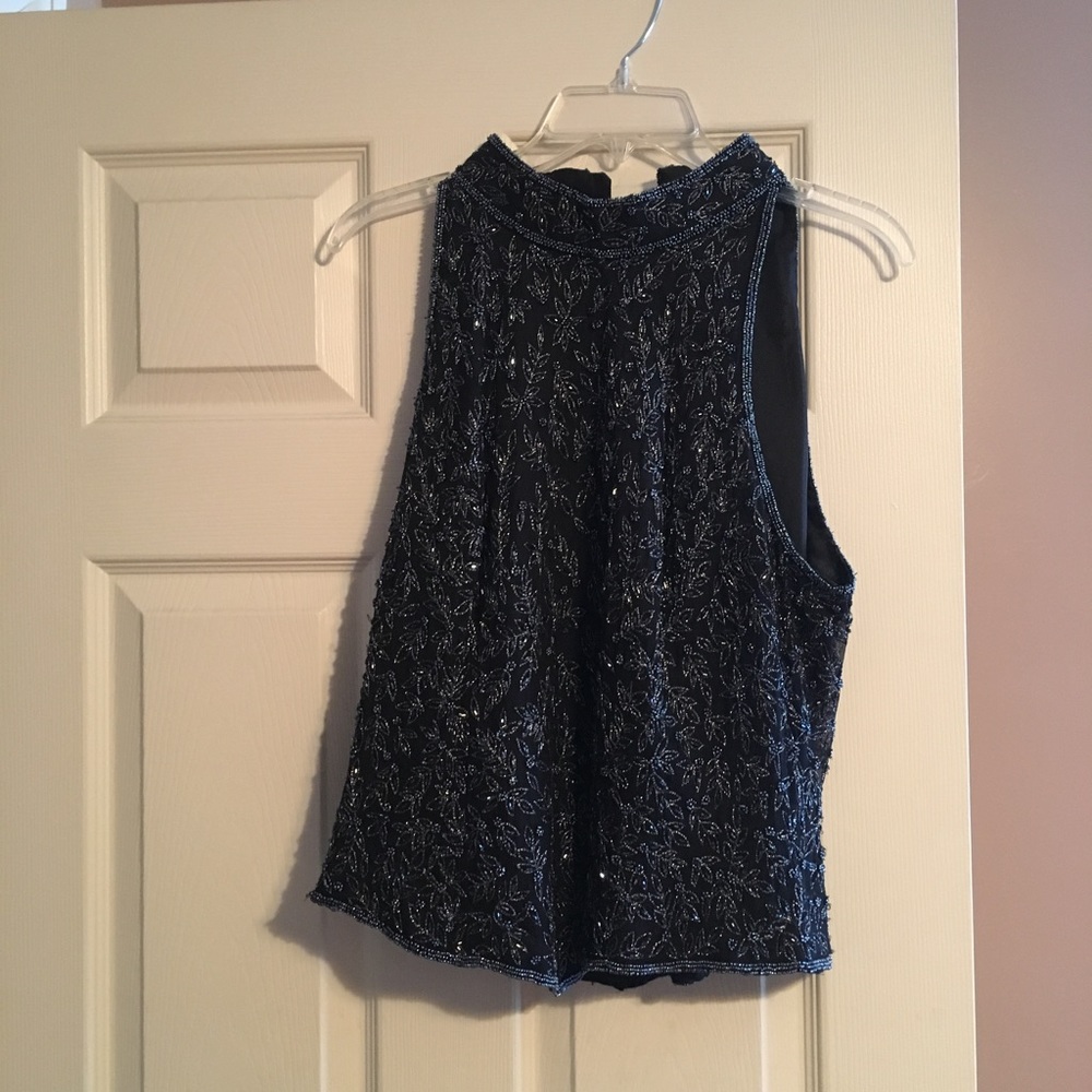 Fancy Beaded black sleeveless shirt EUC