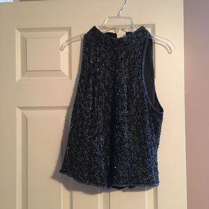 Fancy Beaded black sleeveless shirt EUC