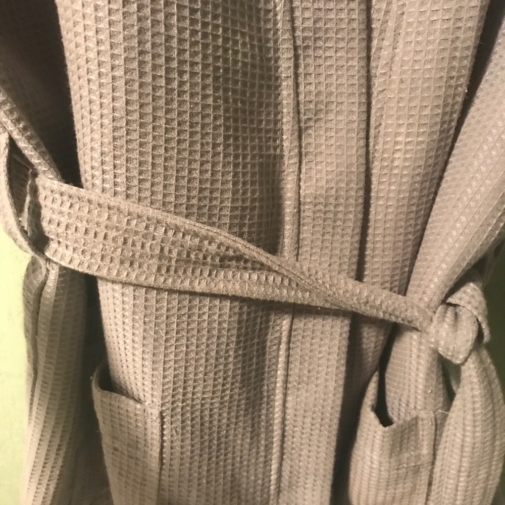 Set of 9 knee length gray waffle robes. Brand new!