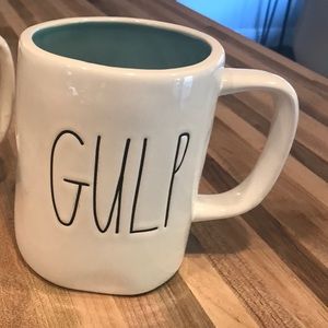 Rae Dunn Clay Blue Inside Gulp Ceramic Mug White