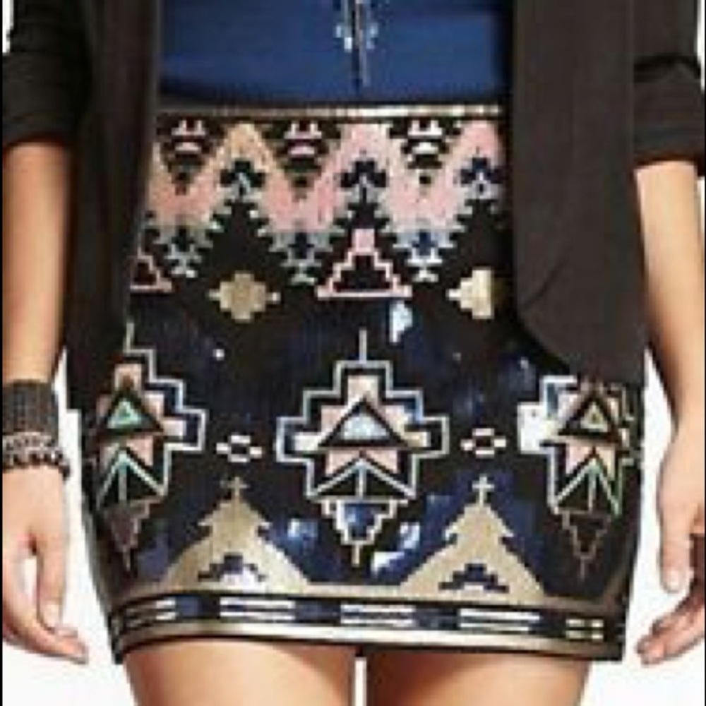Express Tribal Sequin Mini Skirt