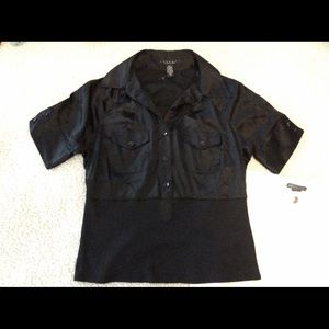 Laundry brand black silk blouse ribbed waist Sz. S