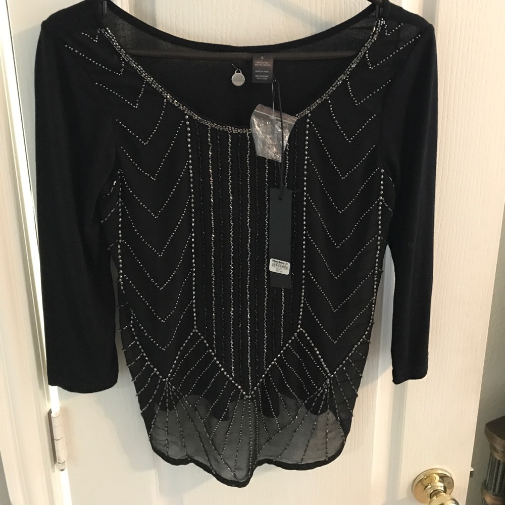Gorgeous, sheer, beaded, Buckle shirt