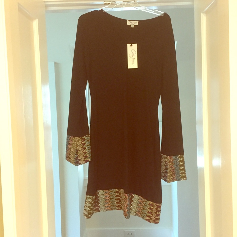 Black knit dress with multicolored cuffs