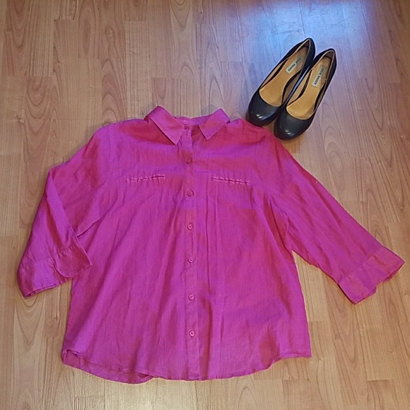 Chico's Tops - Chico's bright pink lightweight 3/4 sl button top