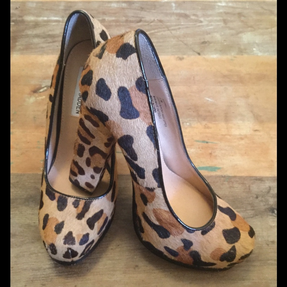 Leopard Pony Hair Hidden Platform Heels Size 6.5