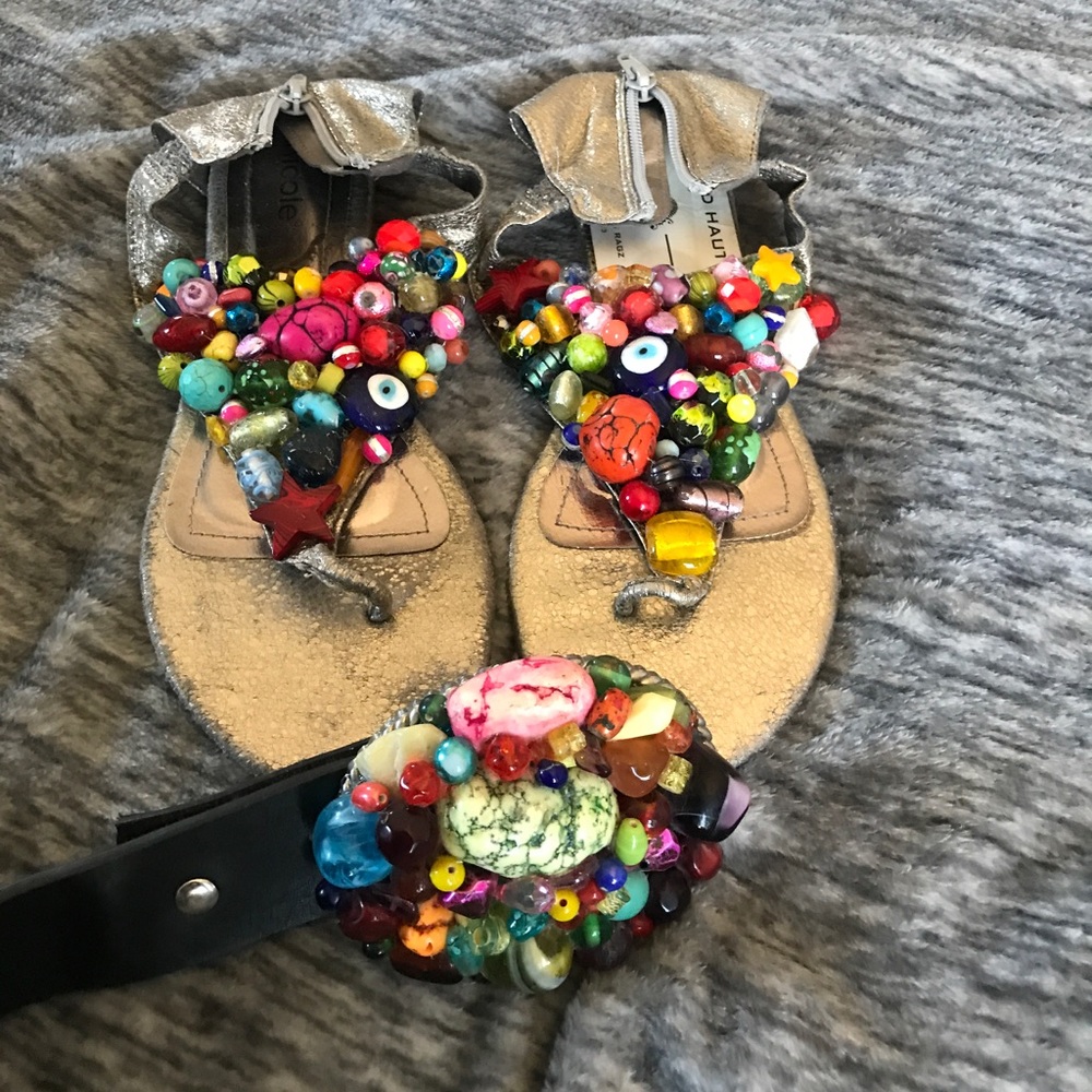 Custom beaded sandal and matching belt buckle