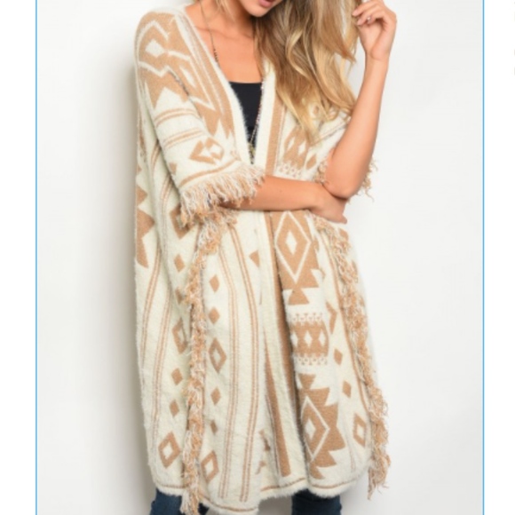LAST 1: Ivory & Camel Soft Knit Sweater Cardigan - Picture 2 of 4