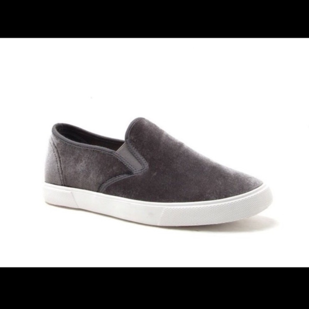 Gray velvet slip on sneakers!