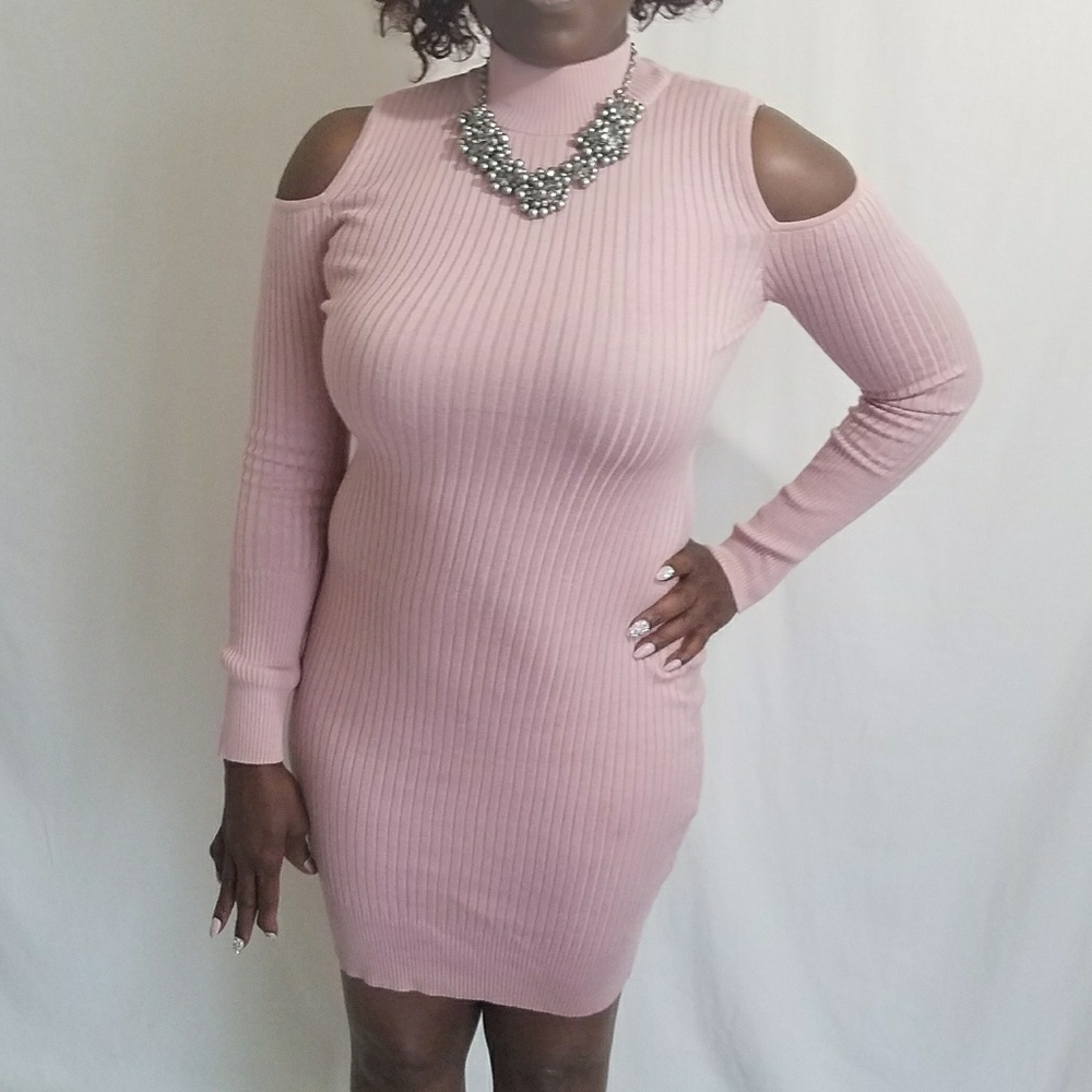 NEW Open Shoulder Mauve Mock Sweater Dress M