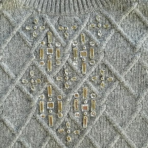Limited gray embellished short sleeve sweater - Picture 1 of 7
