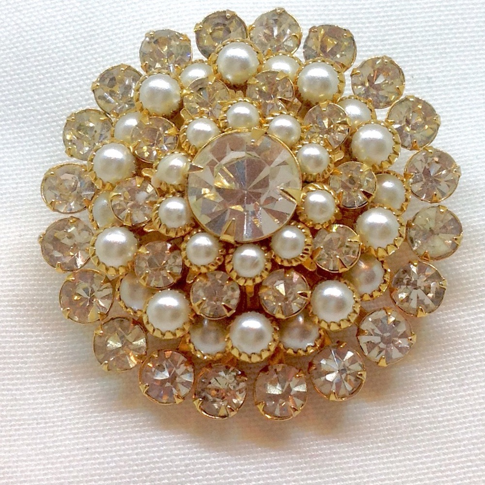 Spectacular JUDY LEE Pearl Crystal Brooch ⚜RARE