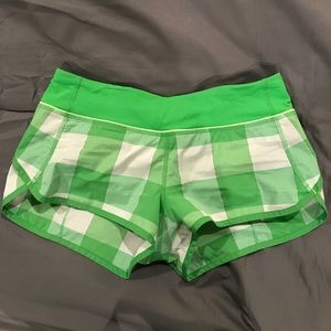 Lululemon Green and White Plaid Speed Shorts,Sz 6
