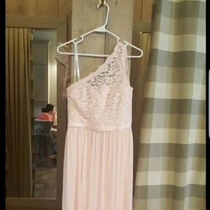 Davids Bridal long dress one shoulder lace