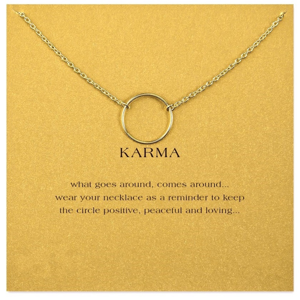 Large Karma Delicate Dainty Circle Gold Necklace - Picture 1 of 4