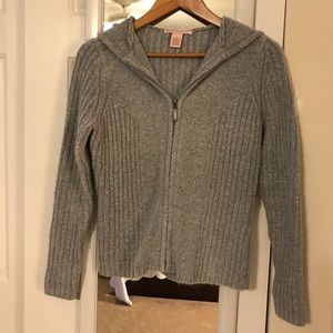 Powder blue zip cardigan with hood