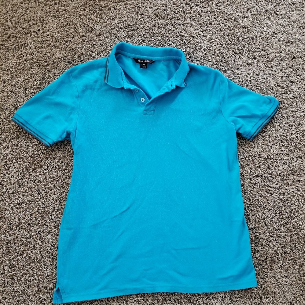 Adam Levine blue polo shirt with brown trim medium