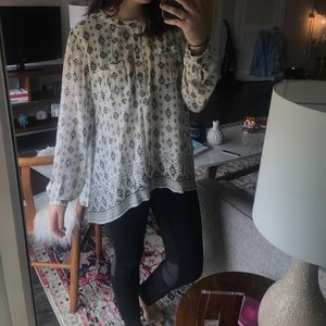Cream & Black Boho Blouse