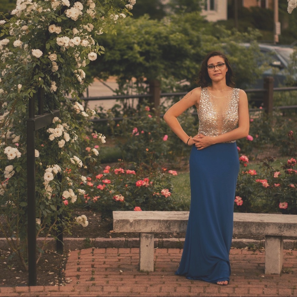 Rhinestone blue prom dress