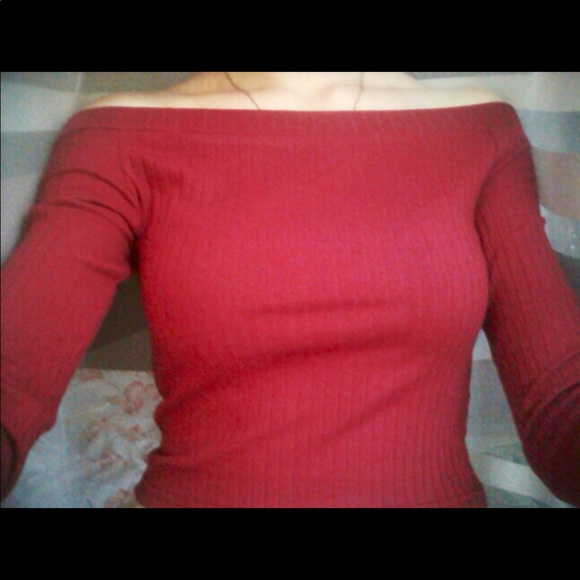 Sexy Long-Sleeve Open Cold Shoulder Crop-Wine Red - Picture 7 of 8