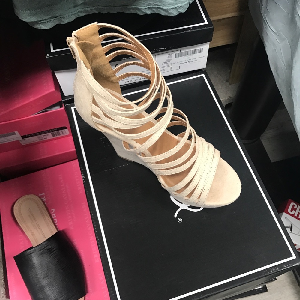 Strappy nude wedge