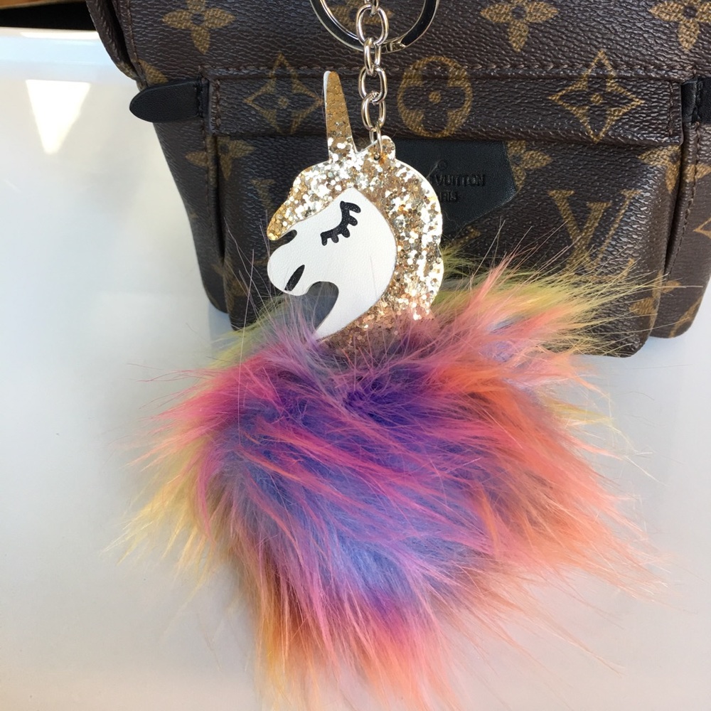 Unicorn rainbow fur pom