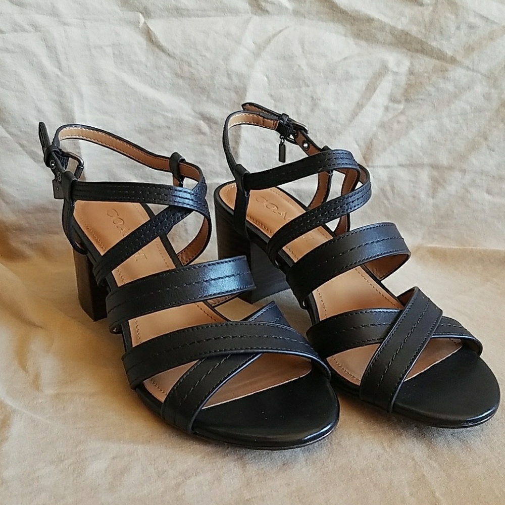 Coach black terri semi matte calf heels 6M - Picture 1 of 5