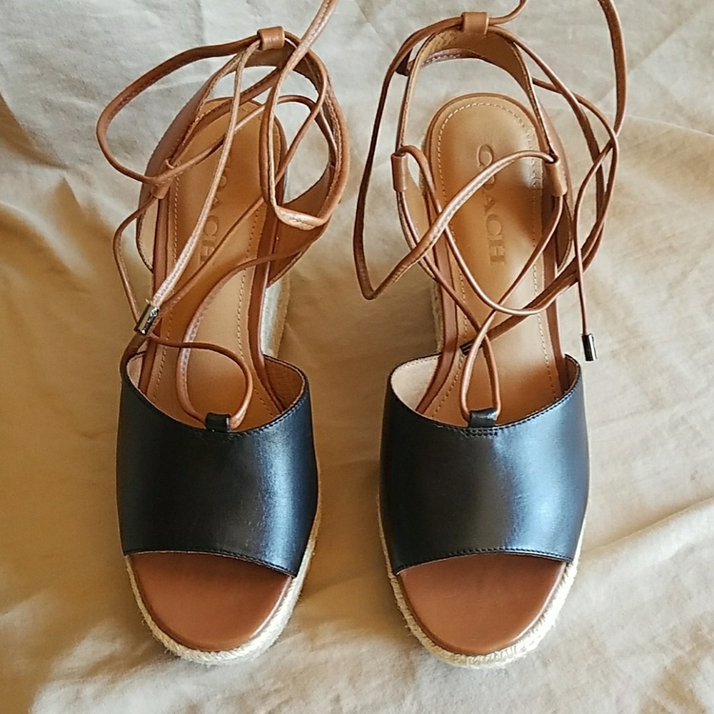 Coach black saddle Dana platform wedges 8M - Picture 3 of 4