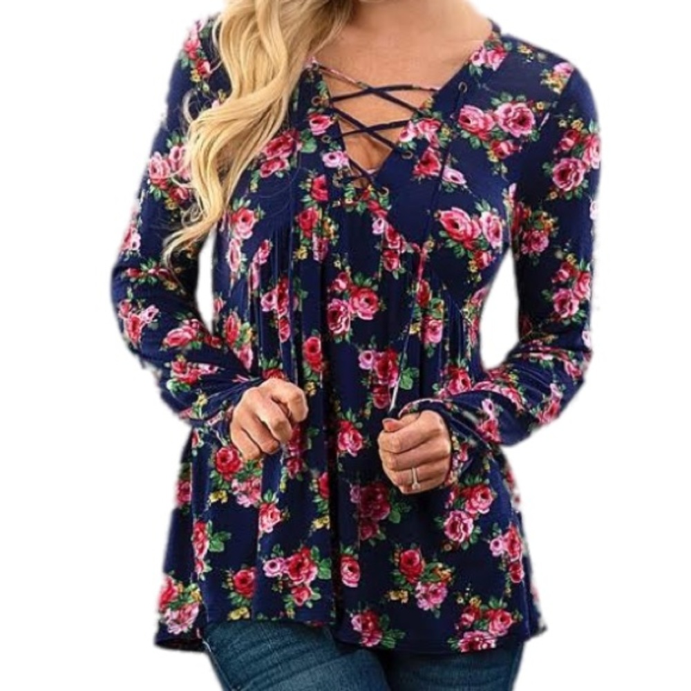 Lace Up Floral Print Tunic