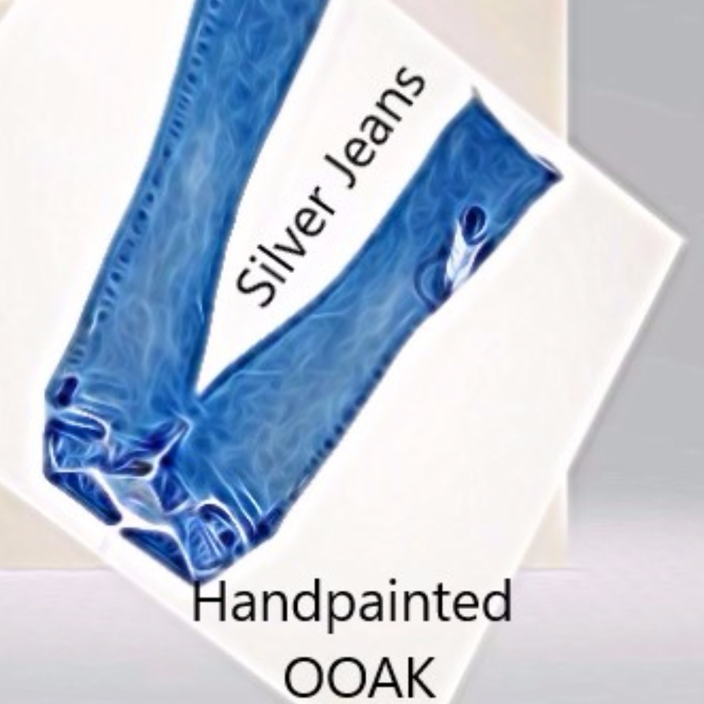 OOAK TRIBAL Hand painted SILVER JEANS Denim 27/33