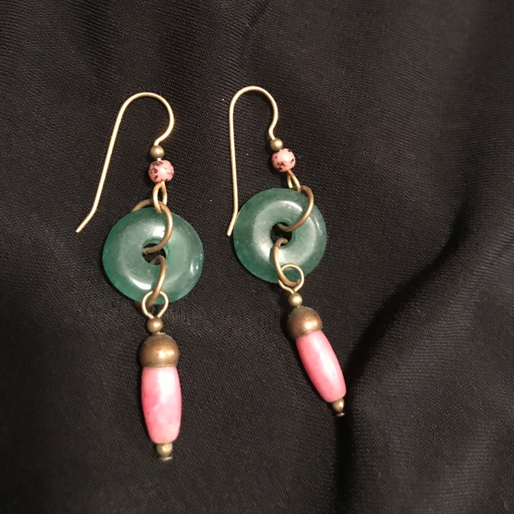 Green/Pink Dangle Earrings